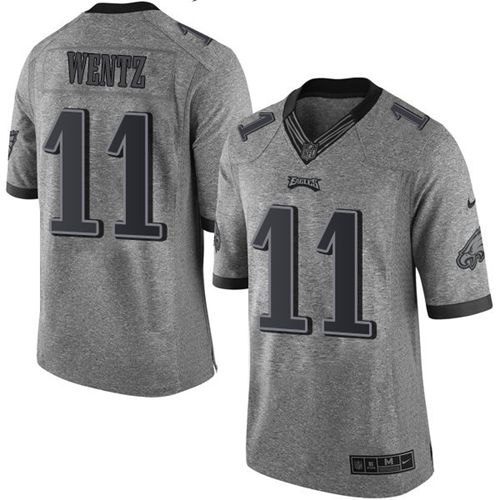 Nike Eagles #11 Carson Wentz Gray Men's Stitched NFL Limited Gridiron Gray Jersey - Click Image to Close